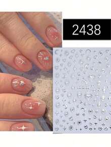 1 Sheet Minimalist Style Nail Art Stickers, Includes Stars, Moons, Patterns And Hearts - Multicolor - View 3
