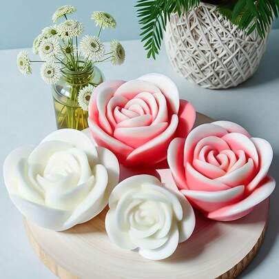 1pc New Valentine's Day Rose Flower Shaped Desktop Decor, Scene Arrangement Ornament, Small/Medium/Large Flower DIY Handmade, Holiday Gift, Fragrance Candle Silicone Mold