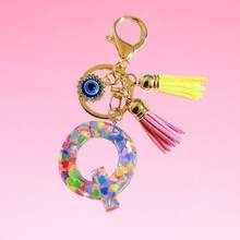 1pc Bohemian Evil Eye Resin A-Z Letter Keychain, Cute Heart Sequin Epoxy Letter Keyring Decoration Accessory, Unisex Fashion Minimalist Accessory For Wallet, Backpack, Car, Suitable For Daily Travel, Holiday Gift For Friends - Color - View 29