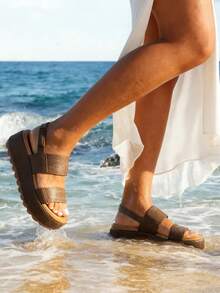 New Platform Water Sandals For Women Comfortable Chunky Wedge Open Toe Shoes Summer Walking Beach Vacation Waterproof Sandals - 巧克力棕 - 查看 5