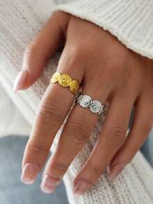 Frminee 2个/1个螺旋漩涡设计，18k镀金不锈钢开口环，波西米亚风格，简约独特设计，防水，适合日常佩戴和度假。 - 彩色 - 查看 6