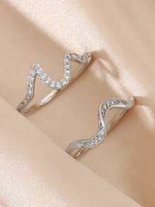 两件套不对称波浪形水晶镶嵌时尚戒指，适合女士日常佩戴 - 戒指套裝 - 查看 10