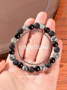 YAUKIA 1Pc Natural Obsidian Men'S Bracelet,Protection, Strength, Anxiety Relief,Adjustable Elasticity,Suitable For Everyday Wea - Multicolor - View 4