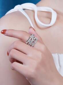 Nhẫn Moissanite bạc 925 cao cấp, không gây dị ứng, nhẫn đính hôn/cưới, thiết kế tối giản, dễ đeo hàng ngày, quà tặng cho ngày Valentine, sinh nhật, đám cưới, kèm hộp quà và giấy chứng nhận. - Bạc - Xem 4