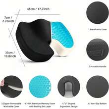 Gel Memory Foam Seat Cushion Breathable Back Sciatica Coccyx Tailbone Pain Relief Hip Butt Pad For Office Home Car Wheelchair Black - Xám - Xem 6