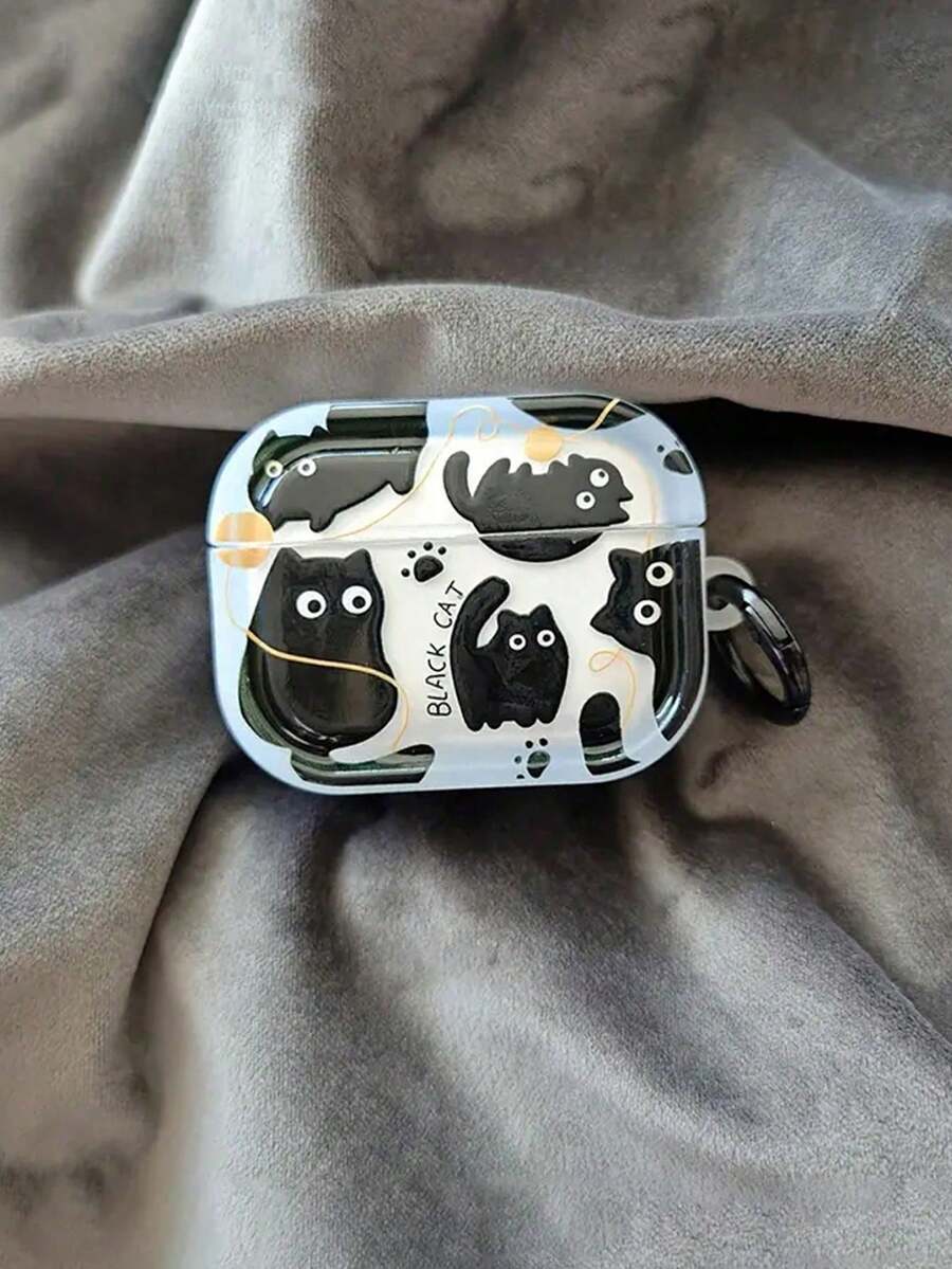 1个创意卡通黑猫TPU耳机保护套+按钮，适用于 1/2、Pro、3/4耳机保护套 - 彩色 - 查看 1