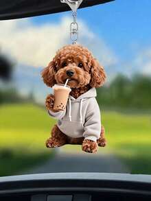 2d Flat, 1pc Cute Brown Teddy Dog Drinking Milk Tea Pattern Keychain,Novel Acrylic Design Keyring Decoration,Compatible With Backpacks, Keys, Wallets - Cute Style Keyring,Perfect For Bags & Car Keys, Perfect For Car Keys, Backpacks & Bags , Bag Pendant, No Batteries Needed, Valentine's, Functional Vehicle Accessory, Women's Wallets And Mobile Phone Accessories, Giving To Friends,Partyaccessories,Souvenirs - Multicolor - View 3