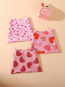 3 piezas de bragas de mujer con estampado de corazón lindo, dobladillo ondulado, tela suave y lisa, ropa interior casual cómoda - Multicolor - Ver 3