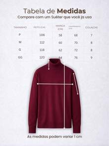 Baronesa Tricot Cacharrel Men's Cold Weather Blouse High Neck Knitting - Burgundy - View 3