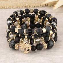 Bộ 4 vòng tay mặt dây chuyền hình trái tim nhiều lớp đính hạt pha lê phong cách Bohemian dành cho nữ (Kích thước và số lượng ngẫu nhiên) - màu đen - Xem 7