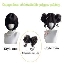 花苞龙须双球头假发套，耐高温合成纤维，适合角色扮演、派对、万圣节和日常佩戴 - 彩色 - 查看 3