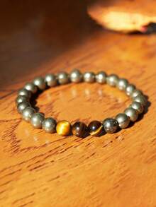 Natural Stone Pyrite & Tiger Eye Men's Bracelet, Confidence, Wealth, Power, Protection Bracelet, Strong Money Mindset Men's Yoga Meditation Jewelry - Multicolor - View 2