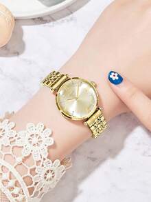 BIDEN 1pc Watch Women's Fashion Business Stainless Steel Strap Watch Bracelet Simple Rose Gold Waterproof Women's Quartz Watch - Mouldless - View 7