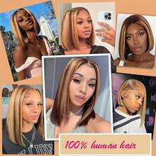 Uveous 250% Bob Wig Human Hair Highlight Ombre 13x4 Lace Front Wigs 4/27 Honey Blonde Short Straight Bob Wigs Human Hair Pre Plucked With Baby Hair Short Bob Wigs For Women - S4/27 - 查看 7