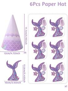 6pcs Mermaid Birthday Party Hats,DIY Purple Butterfly Tail Pattern Baby Shower Party Paper Hats,Mermaid Party Hats, Diy Mermaid Theme Hat With Mermaid Tail Decorative Stickers, 1st Birthday Party Handicraft Hat, Baby Shower Party Accessories Hats,Baby Shower Decor,1st Birthday Decor,Gender Reveal Party Decor,Baby Birthday Party Supplies,Baby Shower Gift,Party Favor - Mermaid - View 9
