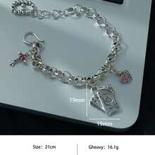 1pc Elegant Red Zirconia Heart Pendant & Crown Charm Bracelet, Suitable For Women's Daily Wear - Bracelet - View 11
