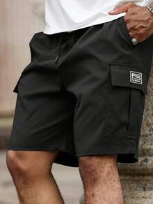 Quần short động đa năng dành cho nam - Quần short cargo màu be/đen, thích hợp cho công trường xây dựng, leo núi, tập gym - Vải không co giãn, có túi đựng dụng cụ, tiện dụng hàng ngày - Lý tưởng cho hoạt động ngoài trời và mặc thường ngày vào mùa hè - màu đen - Xem 2