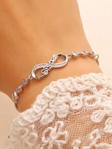 Minimalist Infinity Symbol Letter Adjustable Pull Bracelet, Copper Inlaid Diamond, Women's Chain Bracelet, Suitable For Daily, Festival And Casual Wear, Commemorative Gift For Friends, Sisters, Family, Jewelry Accessory - Silver - View 12
