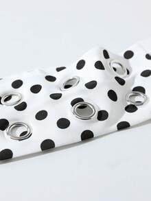 1pc Fashionable Punk Headband, Gothic Style Soft Non-Slip Elastic Hollow Dot Print Headband, Suitable For Beach, Holiday, Yoga, Daily Wear - White Polka Dots - View 3