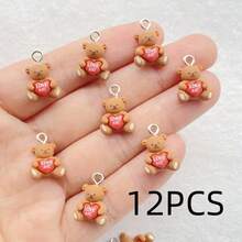 12/24pcs Vibrant Resin Cute Cartoon Heart Shaped Bear Charms - Fashion Pendant For Earring, Bracelet Making - DIY Jewelry Supplies With Festive Holiday Theme - Multicolor - View 7