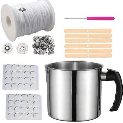 111Pcs Candle Making Tool Set With Wick Holder, Metal Wicks, Wooden Sticks, Stainless Steel Melting Pot & Candle Wicks (1300oz) - DIY Candle Craft Kit For Beginners & Professional
