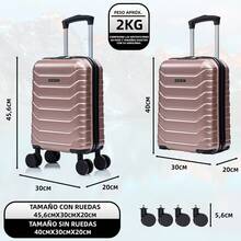 Mala de cabine em ABS 40x30x20 (24L) | Bagagem de mão com rodas removíveis para Ryanair | Vueling | Easy-Jet | Wizz Air | Volotea - Preto/Azul Marinho/Ouro Rosa/Roxo/Menta/Amarelo/Verde/Rosa - Rosa Empoeirado - Ver 4