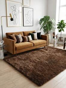 1pc Coffee 1.4inch Ultra Soft Shaggy Rug, 550g/㎡ Thick Plush Carpet With 0.24inch Memory Foam, Non-Slip Fluffy Area Rug For Living Room Bedroom - A - View 4