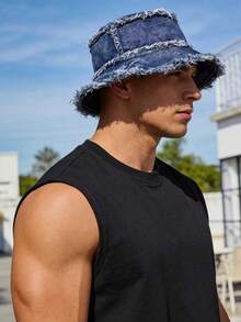 Unisex Hat, Beach Fashion Hat, Windproof, Sun Protection, UV Protection, 3D Design, Foldable, Fashionable And Versatile, Suitable For Beach, Outing, Camping, Hiking And Various Occasions - Frayed Denim - View 2