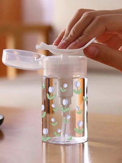 New Tulip Pattern Clear PET Refillable Travel Bottle, Makeup Remover Dispenser, Dispensing Bottle With 3.38oz/6.76oz Portable Pump Dispenser For Nail Polish Remover, Toner And Makeup Remover, Dome Design, Hand Wash Only, Reusable, Makeup Remover Bottle