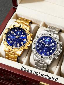 4pcs/Set Men's Stainless Steel Quartz Watch Set - Round Dial, Zinc Alloy Case, Electronic Movement, Business Casual Versatile Men's Watch Set, Holidays - A - View 16