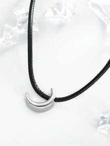1pc Stainless Steel Moon Pendant Adjustable Wax Rope Necklace, Fashionable & Personalized For Men - Multicolor - View 1