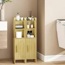 Small Bathroom Storage Corner Floor Cabinet Narrow Toilet Paper Cabinet With Adjustable Shelves Wooden Slim Bathroom Organizers And Storage With Fluted Door Small Spaces, Wood - Gỗ - Xem 7
