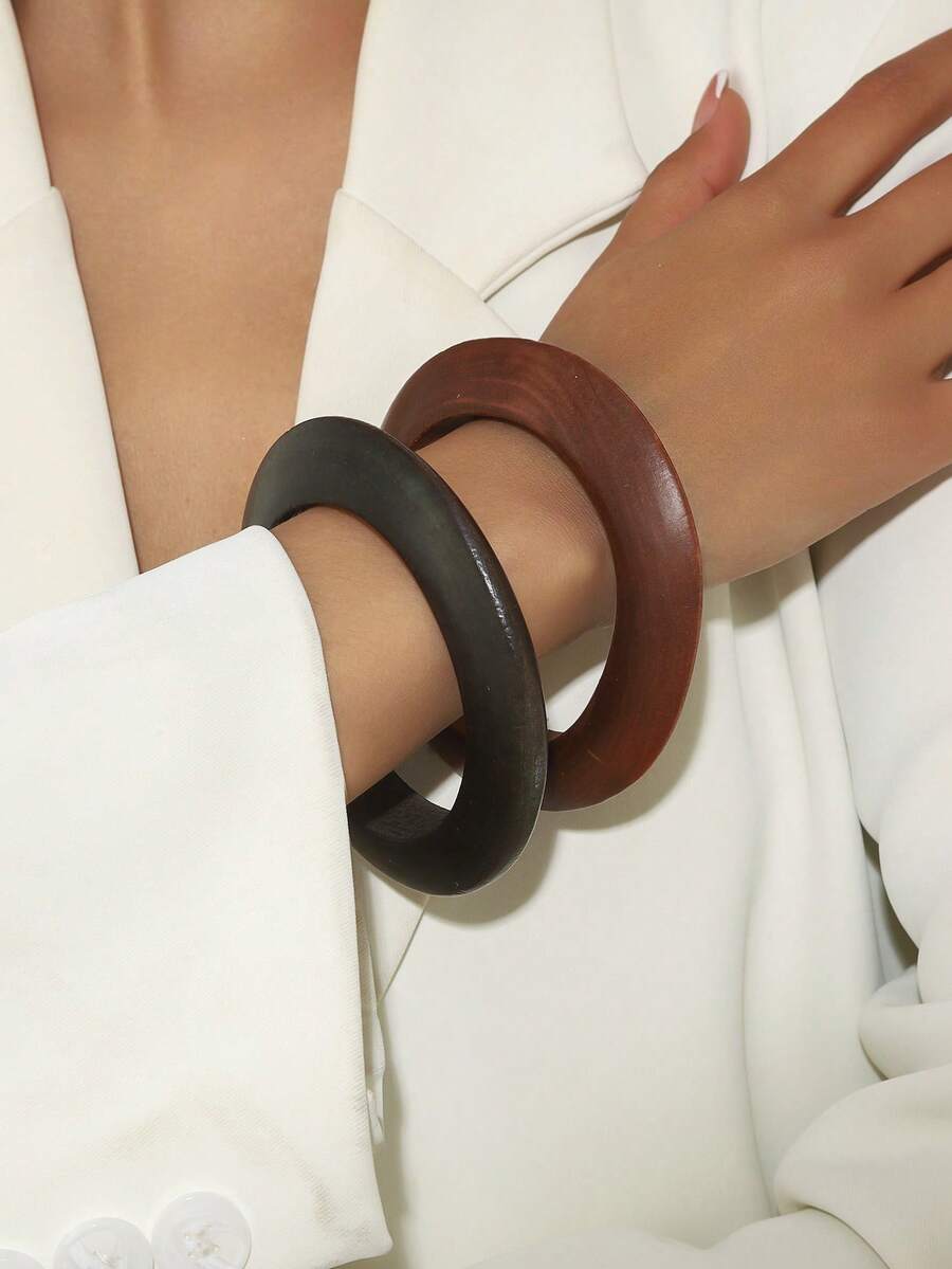 1pc 2026 New Arrival Wooden Bracelet, Minimalist Personalized Wooden Ring Bracelet, European And American Fashion Versatile Daily Accessory - Multicolor - View 1