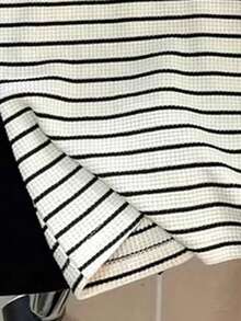 Waffle Stripe, New Year, Valentine's Day, Women's Winter Clothes, Summer, Summer Tops, Women's Casual Round Neck Short Sleeve T-Shirt - Light Apricot - View 4