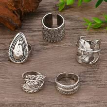 3/5/6/8pcs/Set Bohemian Vintage Exaggerated Ring Set, Random Style Assortment - Antique Silver - View 9