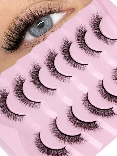 7 Pairs Cat Eye False Eyelashes, Natural & Delicate, Short Faux Mink Lashes, Suitable For Daily Wear And Commuting