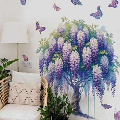 1 miếng dán tường hình cây và bướm màu tím, tranh trang trí, dùng cho phòng ngủ/phòng khách/lối vào, decal dán tường PVC tự dính, có thể tháo rời, trang trí tường, trang trí nhà cửa, trang trí phòng, trang trí phòng tắm, trang trí phòng ngủ, phụ kiện nhà cửa, tranh nghệ thuật treo tường phòng khách, giấy dán tường, miếng dán cá nhân hóa.