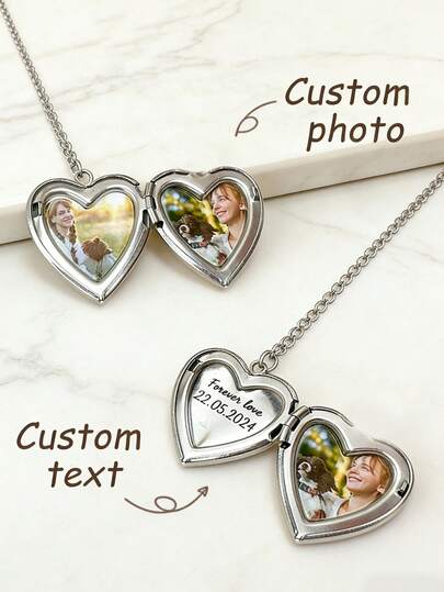 1pc Customizable Heart-Shaped Photo Pendant Necklace, Mother's Day Gift, Gift For Mom, Girlfriend/Friend/Mother/Daughter, Personalized Christmas Gift, Suitable For Family, Couples And Pets, Suitable For Daily Wear, Birthday, Valentine's Day, Anniversary And Other Occasions