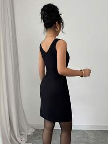 1 chiếc đầm dệt kim thanh lịch đính ngọc trai, thích hợp cho đám cưới, dạ hội, hẹn hò, du lịch, mọi mùa. - màu đen - Xem 2