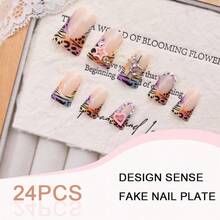 BABALAL Duck Nails Press On, Rainbow Leopard Print Fake Nails, French Tip With Rhinestone Star Charm, Y2k Glossy Full Cover Glue On Nails For Women And Girls 24Pcs - DU007-03 - 查看 3
