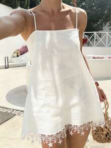 Cotton Summer Breezy Vacation Beach Slip Dress, Suitable For Party & Date - White - View 5