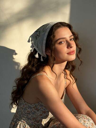 1 st bohemiskt bladblomma vetetofs triangelhalsduk hårband, håraccessoar för kvinnor