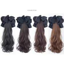 Lazy Bowknot Hair Claw Clip, Curly Goddess Faux Hair Bun, Ponytail Curly Hair Claw Clip Ponytail HA2867 - Multicolor - View 1