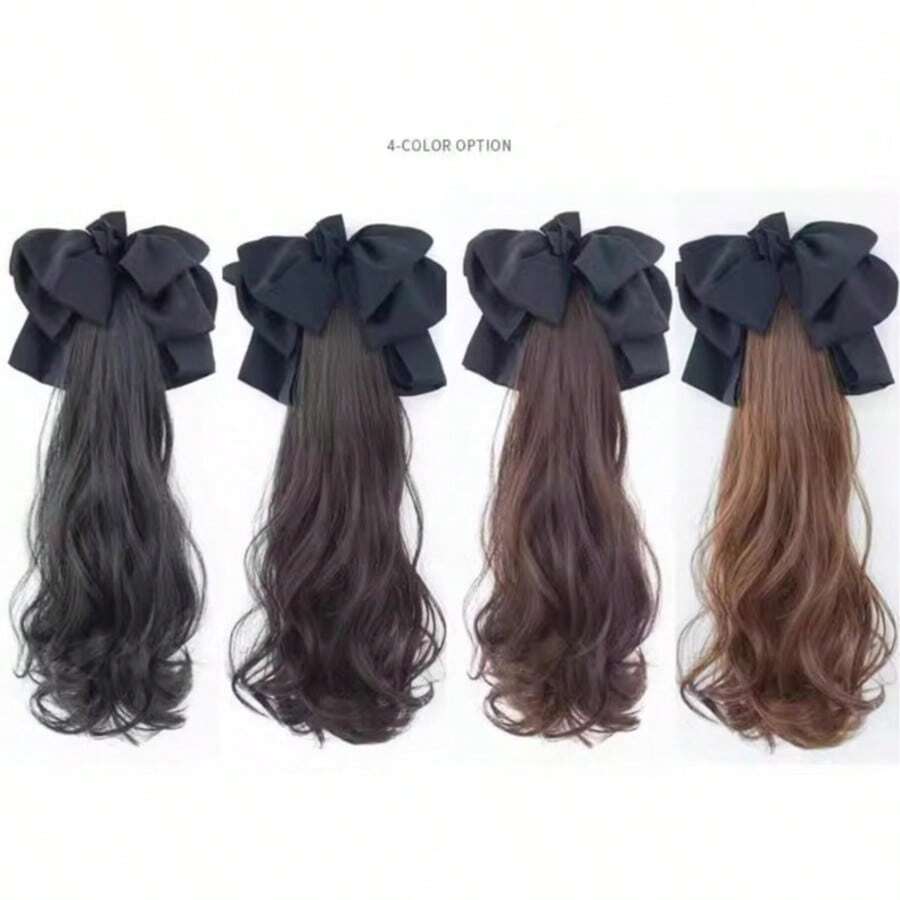 Lazy Bowknot Hair Claw Clip, Curly Goddess Faux Hair Bun, Ponytail Curly Hair Claw Clip Ponytail HA2867 - Multicolor - View 1