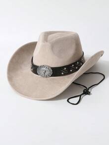 1顶男女通用牛仔帽，独特牛头水钻皮带遮阳帽，新款复古赛博朋克时尚酷炫新奇朋克可调节宽檐帽，街头风造型，男士礼物，适合派对、西部主题活动、聚会、角色扮演、毕业典礼、化装舞会、节日、生日庆典、音乐节、徒步旅行等场合。 - A - 查看 12