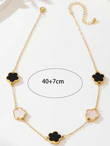 1 Set/4pcs Luxury Fashion Exaggerated Creative Metal Five-Leaf Clover Inlaid Pearl Half Chain Necklace + 1pc Five-Leaf Clover Chain Bracelet + 2pcs Asymmetric Geometric Five-Leaf Clover Rings, Fashionable Versatile Jewelry Set For Women - Multicolor - View 3
