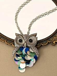 1 chiếc dây chuyền dài mặt hình cú mèo đính sequin phong cách Bohemian, thích hợp để đeo hàng ngày, dự tiệc, làm quà tặng hoặc phối đồ. - Dây chuyền mặt hình cú mèo dài - Xem 1