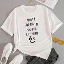 Camiseta Feminina T Shirt Promoção Algodão Confortavel Frase Amor é pra sentir - Branco - Visão 2