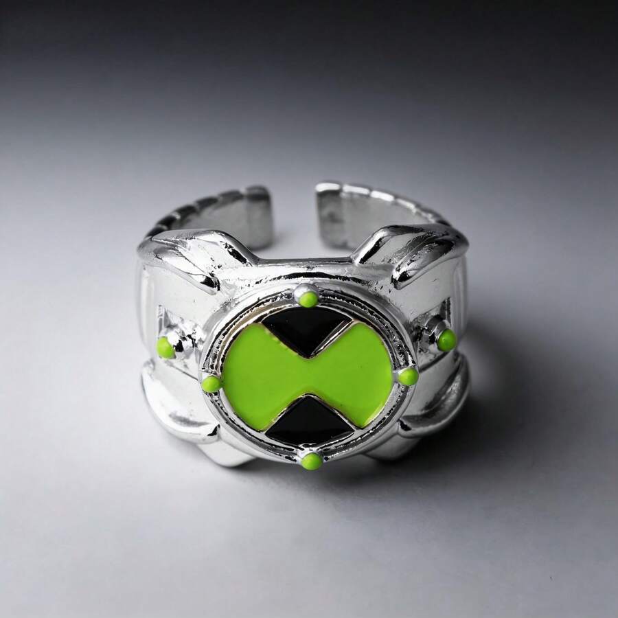 女性动漫周边地球黑客变身戒指，创意宅男戒指 - 白金 - 查看 1