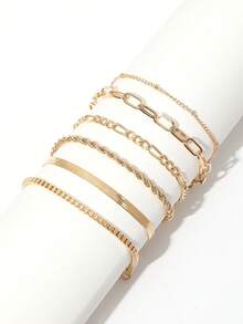 Bộ 6 vòng tay dây xích hình rắn thời trang dành cho nữ (Số lượng hạt có thể thay đổi, chiều dài cố định) - Vàng - Xem 4